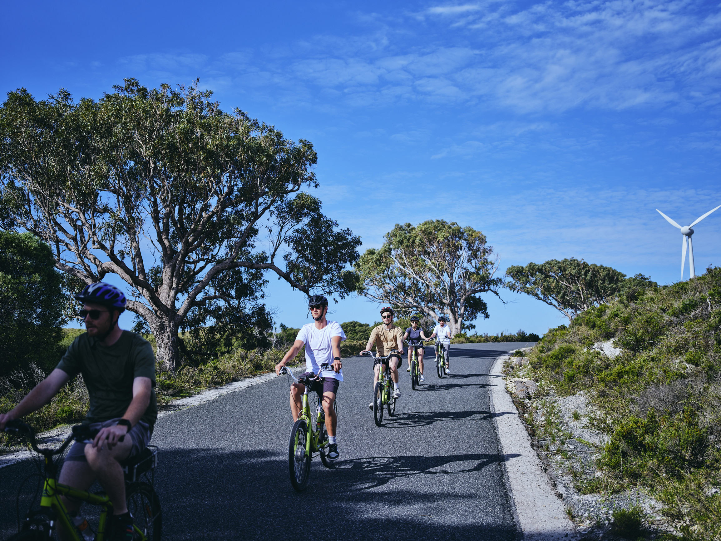 Cycling past the wind turbine