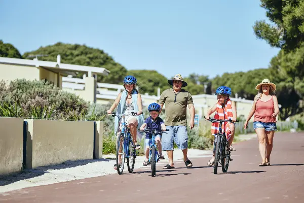 Walking and bike riding at South Thomson