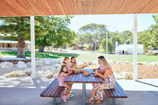 Lunch in the settlement overlooking Heritage Common