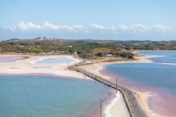 Cycling between the blue and pink lakes of Wadjemup / Rottnest Island.