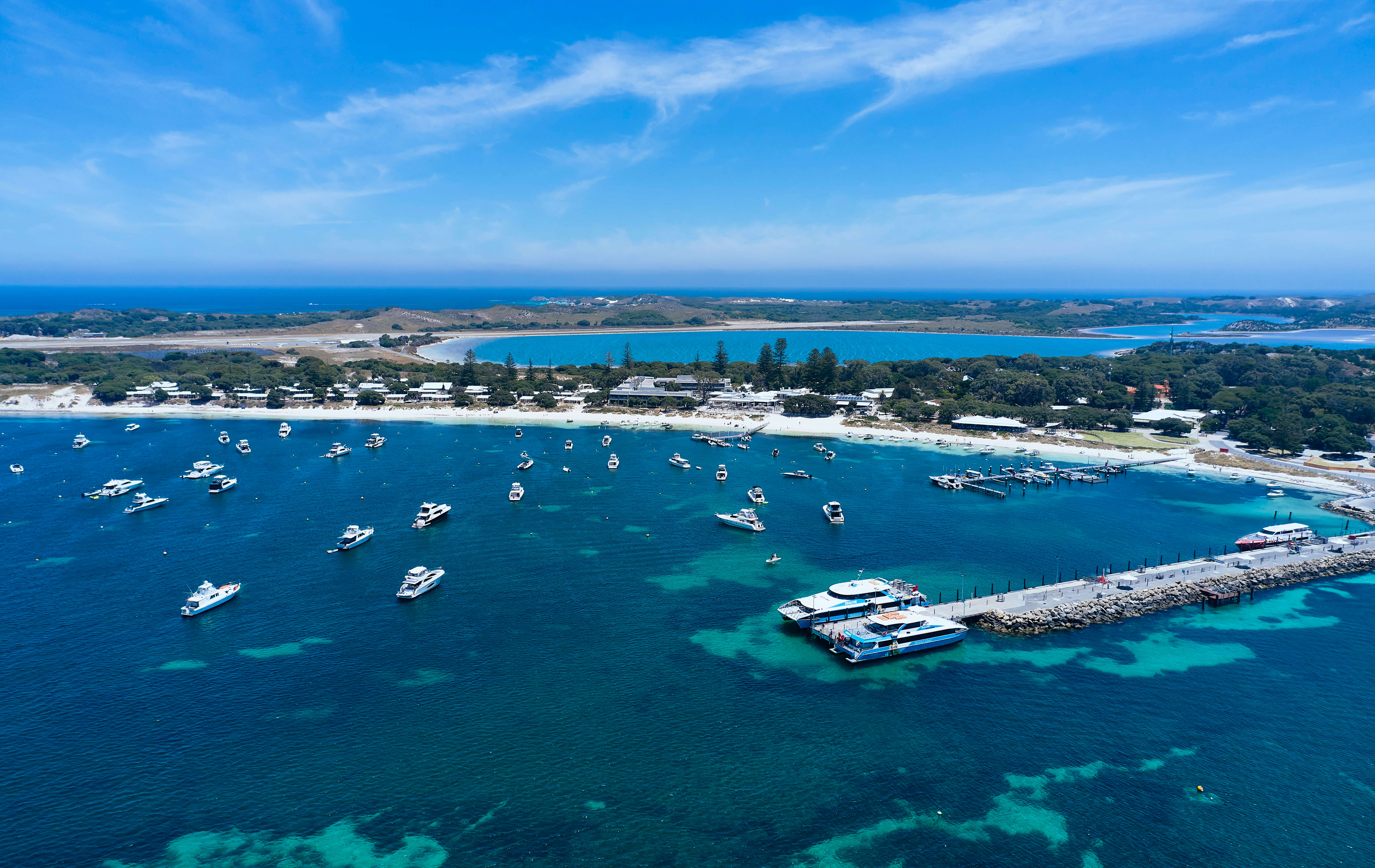 Aerial view of ferry jetty in Thomson Bay