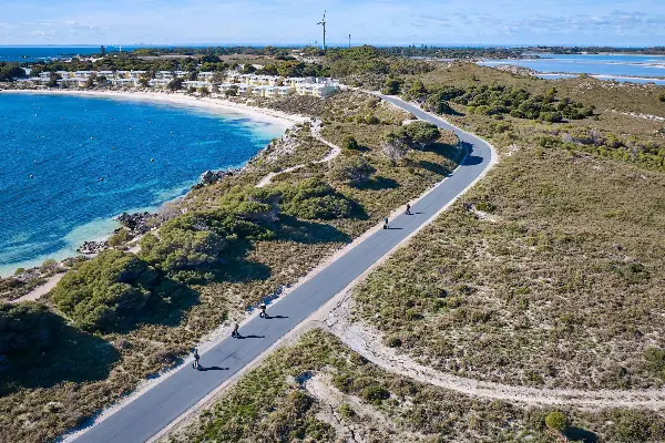 Aerial of people on segways at Rottnest Island