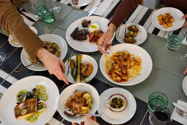 Table full of plates of winter food